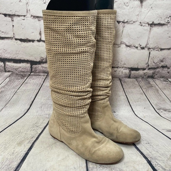 UGG Shoes - UGG AUSTRALIA Boot Womens 7.5 Sand Abilene Suede Perforated Slouch Calf Flat